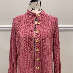 Rose colored cotton cabled cardigan